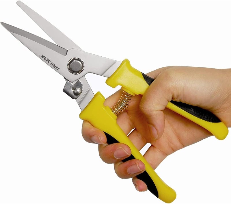 TOOLMAK Aviation Tin Snips 8 Inch Heavy Duty Metal Cutter, Straight Shears with Stainless Steel Blade & Comfort Grips, Multifunction Cutting of Branches, Cable Wires, Thin Iron, Cardboard(Right Hand) - Image 1